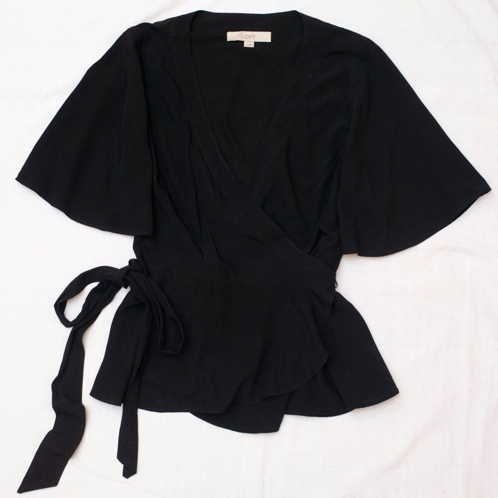 Loft Black Flowy Wrap Top